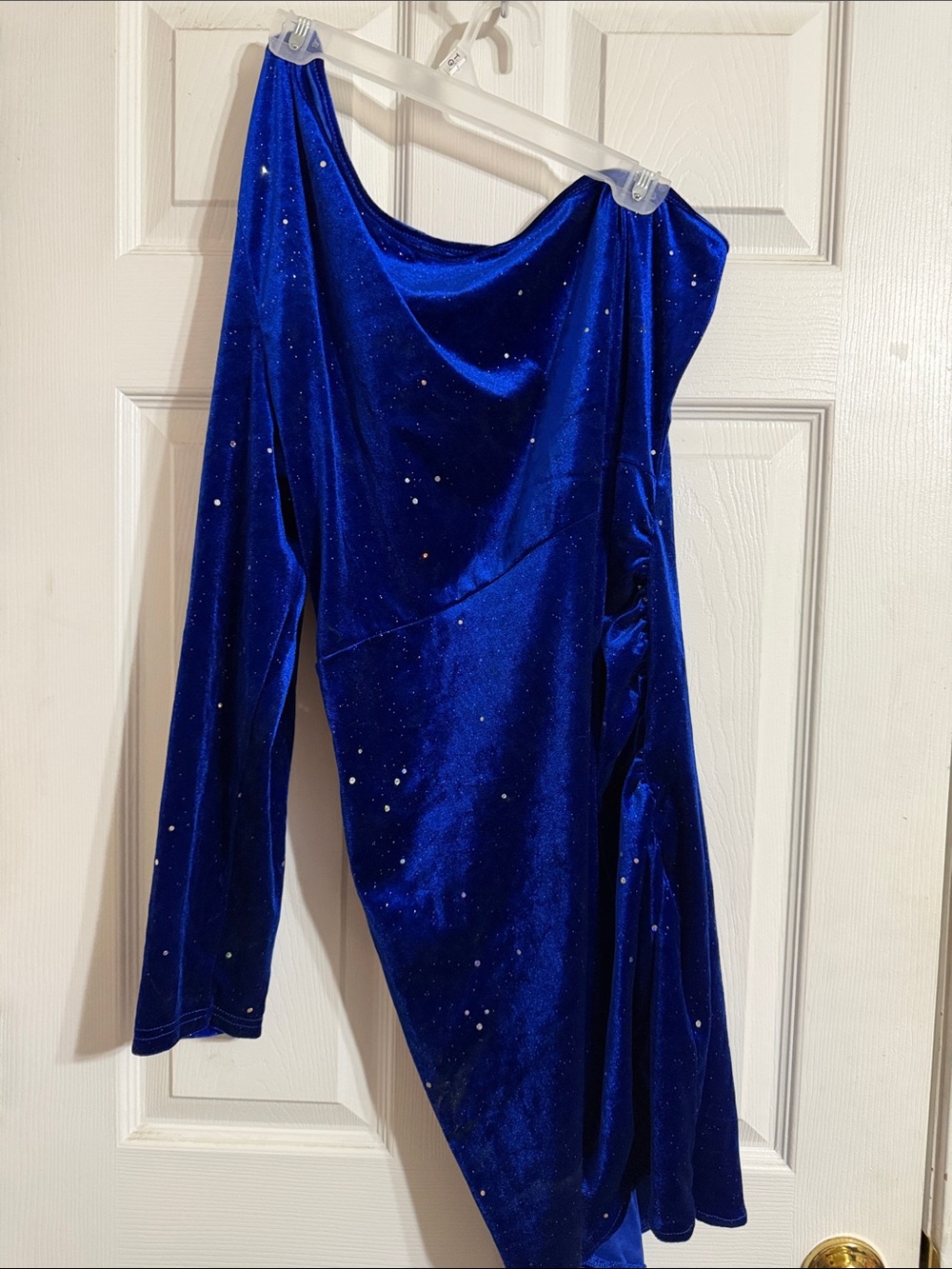 SHEIN One-Shoulder Royal Blue Velvet Dress with Sparkle